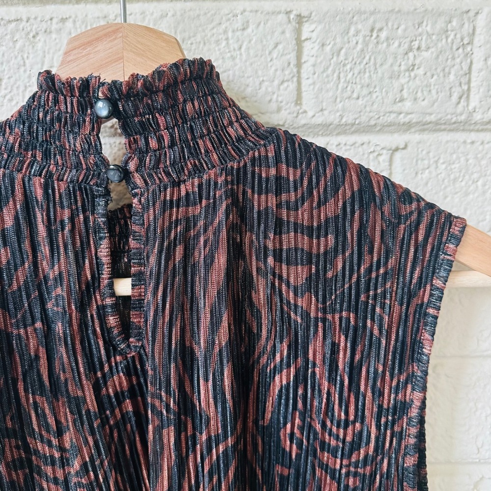 Adrianna Papell Plisse Mock Neck Top Copper Black Animal Print XL NWT Mobwife - Picture 8 of 8